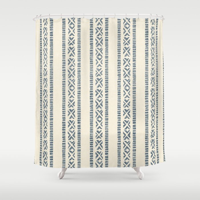 oceania vertical stripes - navy blue on cream Shower Curtain Gallery Image 1