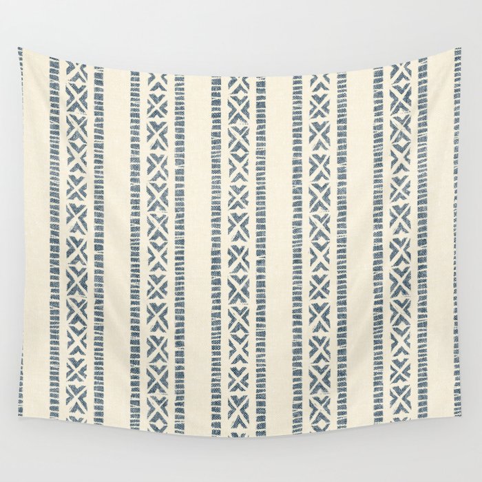 oceania vertical stripes - navy blue on cream Wall Tapestry Gallery Image 1
