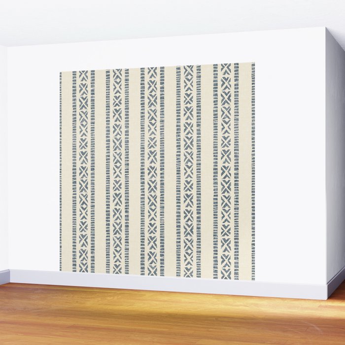 oceania vertical stripes - navy blue on cream Wall Mural Gallery Image 2