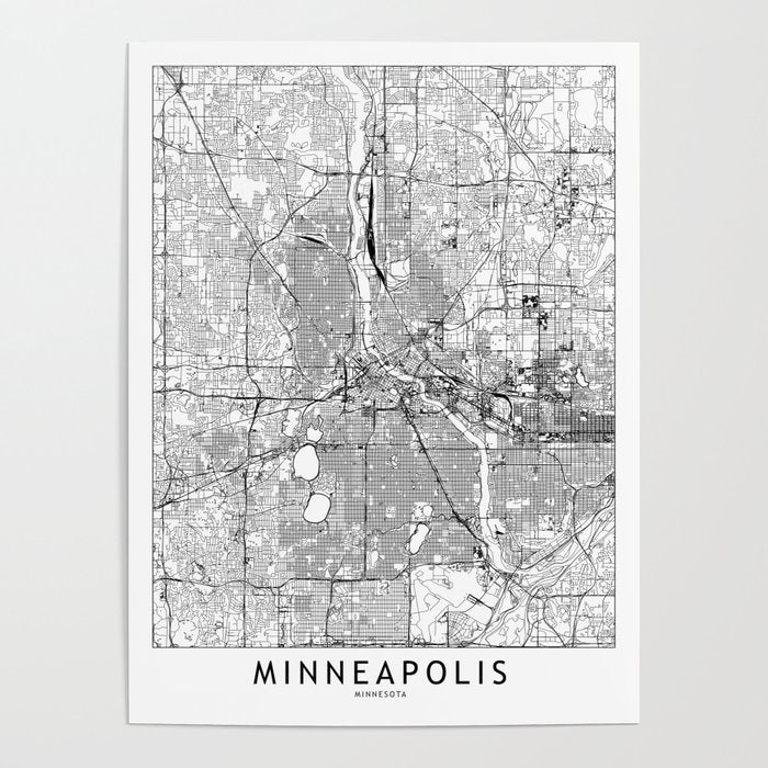 Minneapolis White Map Poster Gallery Image 4