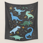 Dinosaurs in Space in Blue Wall Tapestry Gallery Image 4