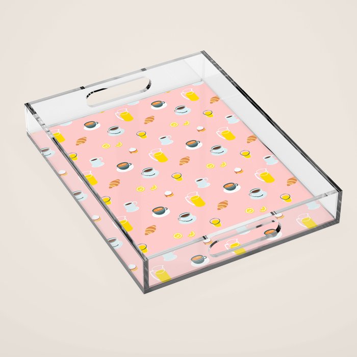 Retro breakfast coffee food pattern Acrylic Tray Gallery Image 1