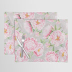 Hygge Blush Pink Peonies Pattern On Gray Placemat Gallery Image 1