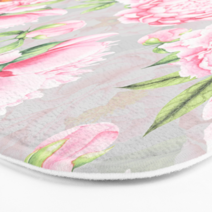 Hygge Blush Pink Peonies Pattern On Gray Bath Mat Gallery Image 3