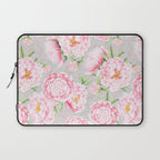 Hygge Blush Pink Peonies Pattern On Gray Laptop Sleeve Gallery Image 1