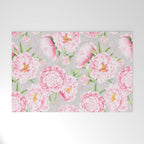 Hygge Blush Pink Peonies Pattern On Gray Welcome Mat Gallery Image 1
