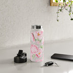 Hygge Blush Pink Peonies Pattern On Gray Water Bottle Gallery Image 5