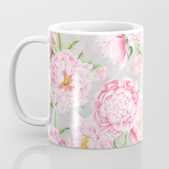 Hygge Blush Pink Peonies Pattern On Gray Coffee Mug Gallery Image 3