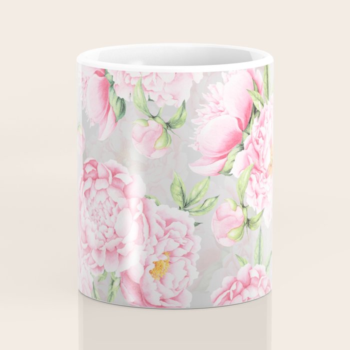 Hygge Blush Pink Peonies Pattern On Gray Coffee Mug Gallery Image 4