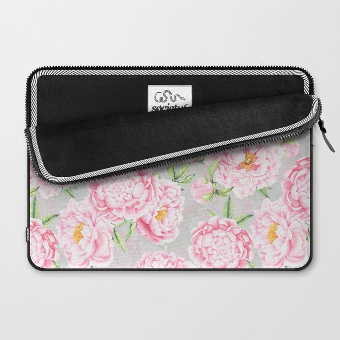 Hygge Blush Pink Peonies Pattern On Gray Laptop Sleeve Gallery Image 2