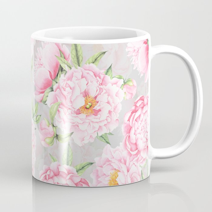 Hygge Blush Pink Peonies Pattern On Gray Coffee Mug Gallery Image 1