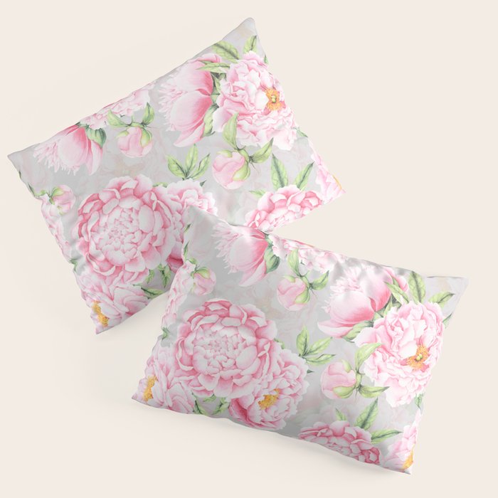 Hygge Blush Pink Peonies Pattern On Gray Pillow Sham Gallery Image 3