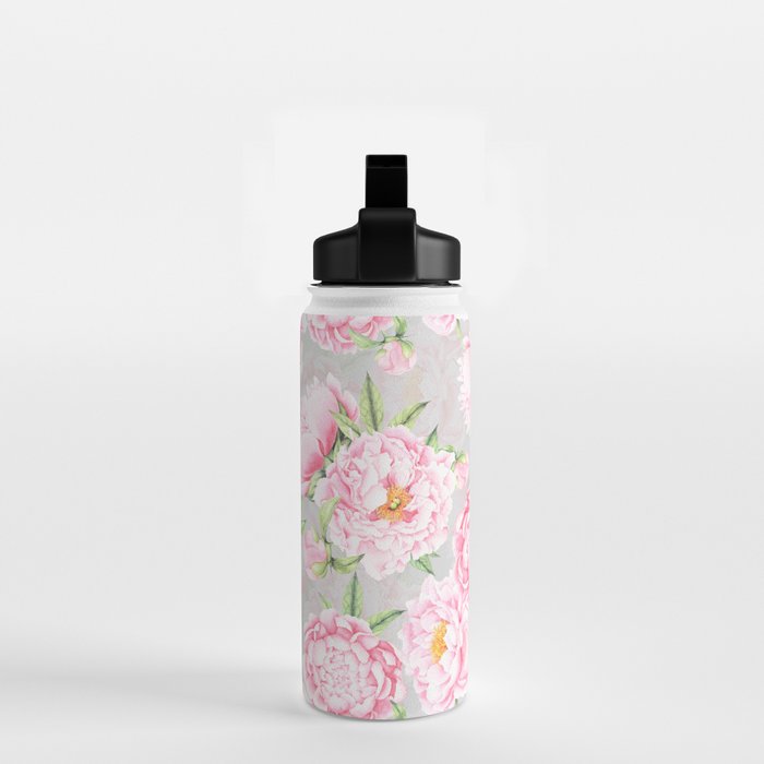 Hygge Blush Pink Peonies Pattern On Gray Water Bottle Gallery Image 2