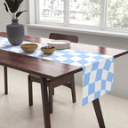 Pastel Blue Twisted Swirl Checkered Squares  Table Runner Gallery Image 2