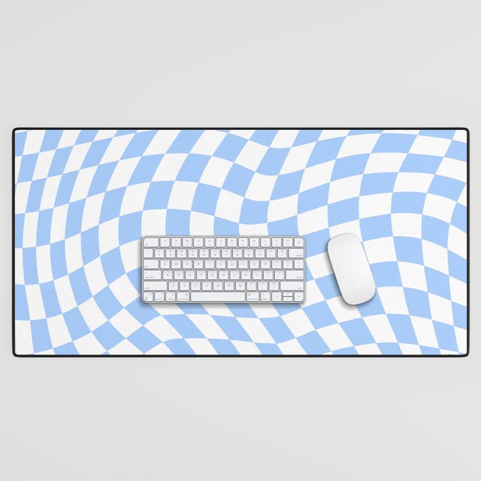 Pastel Blue Twisted Swirl Checkered Squares  Desk Mat Gallery Image 1