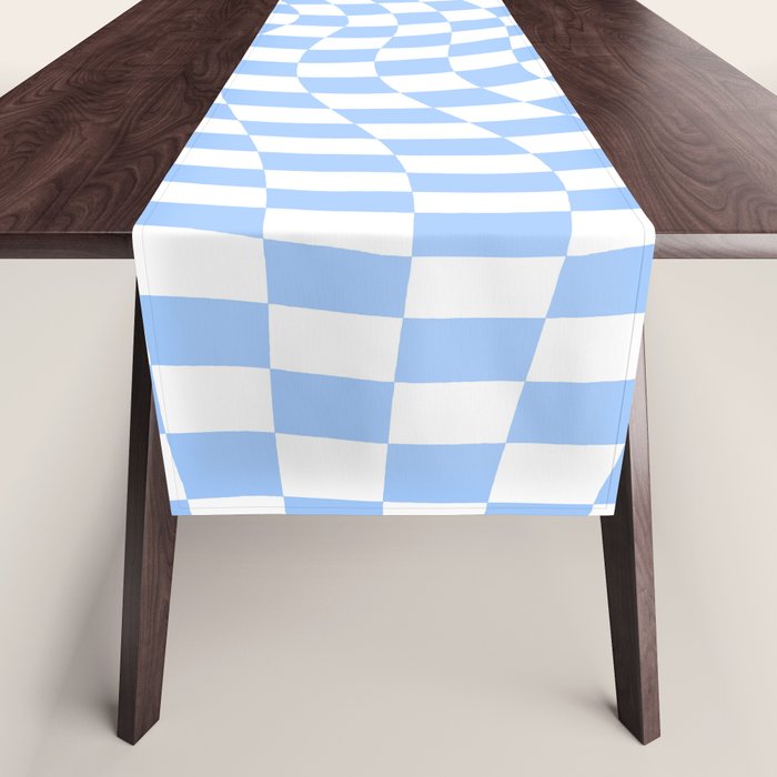Pastel Blue Twisted Swirl Checkered Squares  Table Runner Gallery Image 1