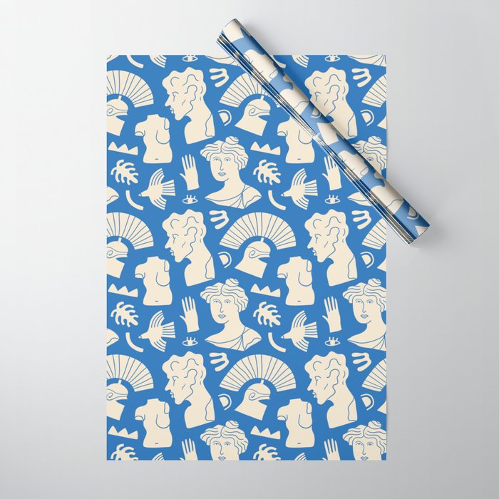 Ancient blue greek statue doodle pattern Wrapping Paper Gallery Image 1