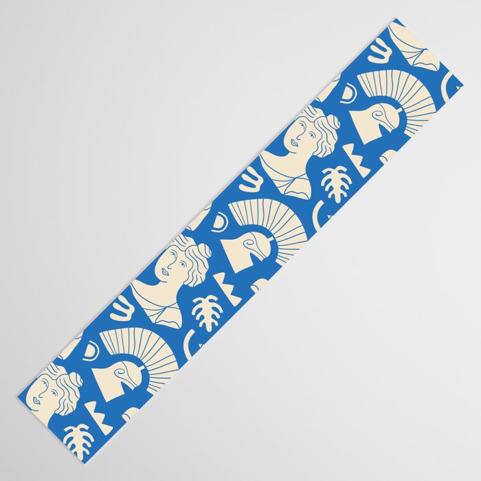 Ancient blue greek statue doodle pattern Table Runner Gallery Image 3