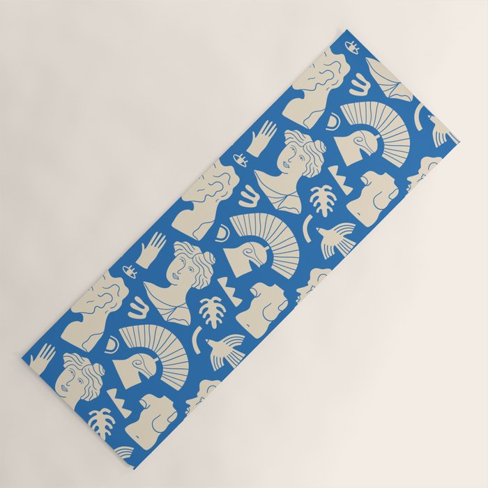 Ancient blue greek statue doodle pattern Yoga Mat Gallery Image 1