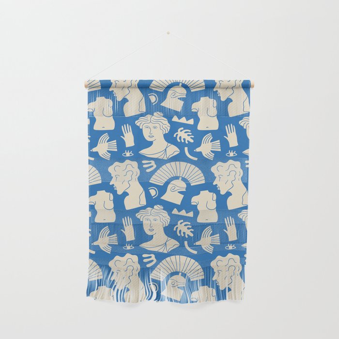 Ancient blue greek statue doodle pattern Wall Hanging Gallery Image 1