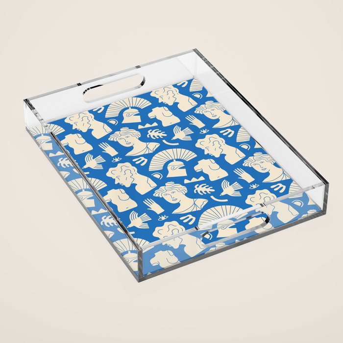 Ancient blue greek statue doodle pattern Acrylic Tray Gallery Image 1