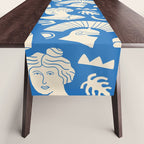 Ancient blue greek statue doodle pattern Table Runner Gallery Image 1