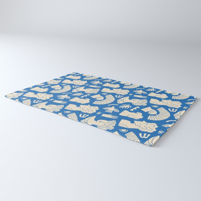 Ancient blue greek statue doodle pattern Rug Gallery Image 3