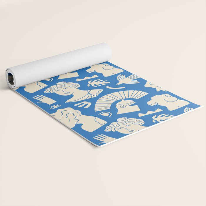 Ancient blue greek statue doodle pattern Yoga Mat Gallery Image 2
