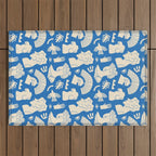 Ancient blue greek statue doodle pattern Outdoor Rug Gallery Image 1