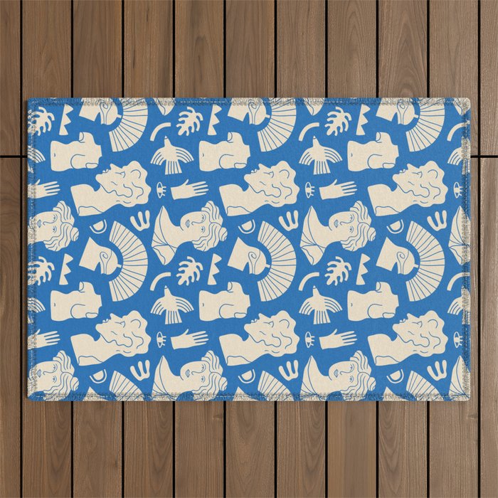 Ancient blue greek statue doodle pattern Outdoor Rug Gallery Image 1