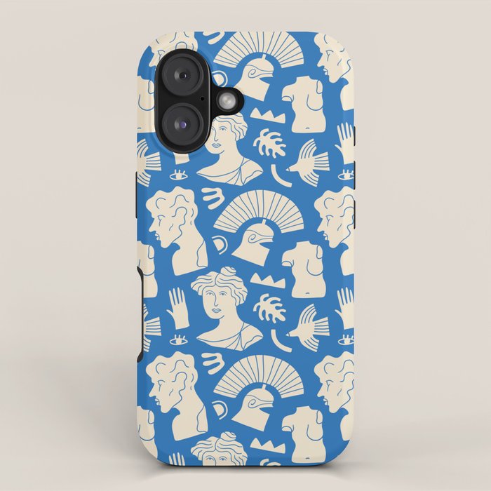Ancient blue greek statue doodle pattern iPhone Case Gallery Image 1