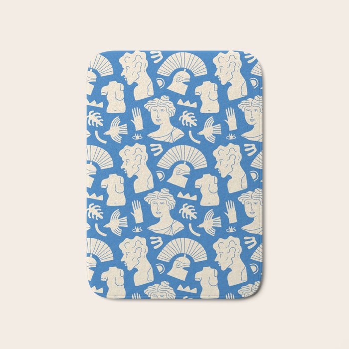 Ancient blue greek statue doodle pattern Bath Mat Gallery Image 1