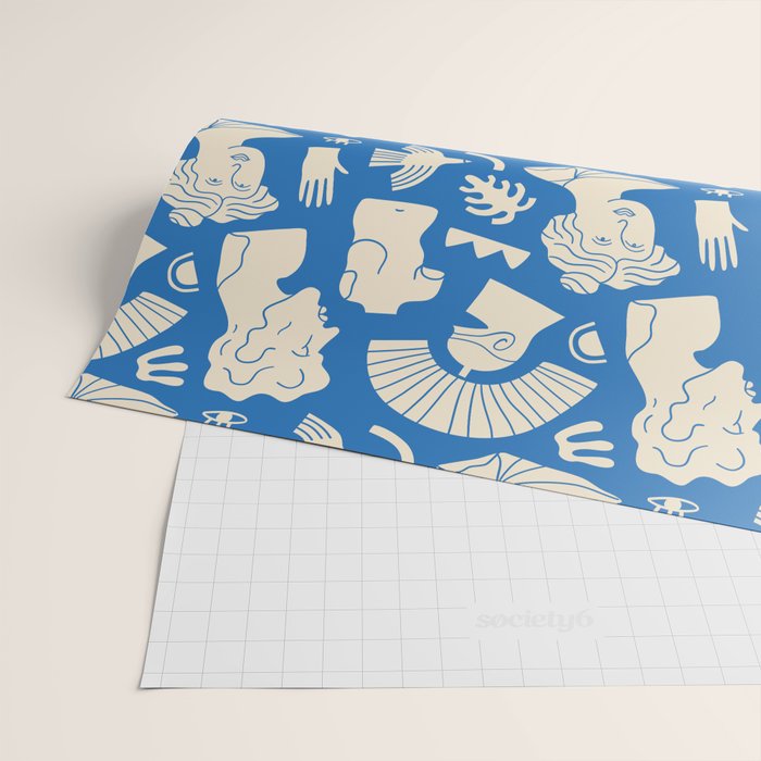 Ancient blue greek statue doodle pattern Wrapping Paper Gallery Image 2