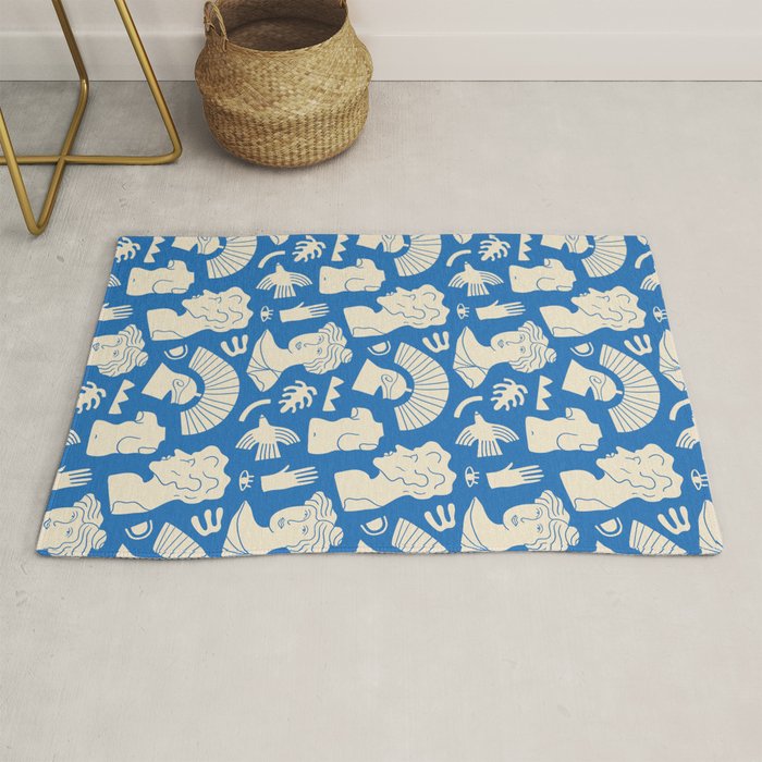 Ancient blue greek statue doodle pattern Rug Gallery Image 1