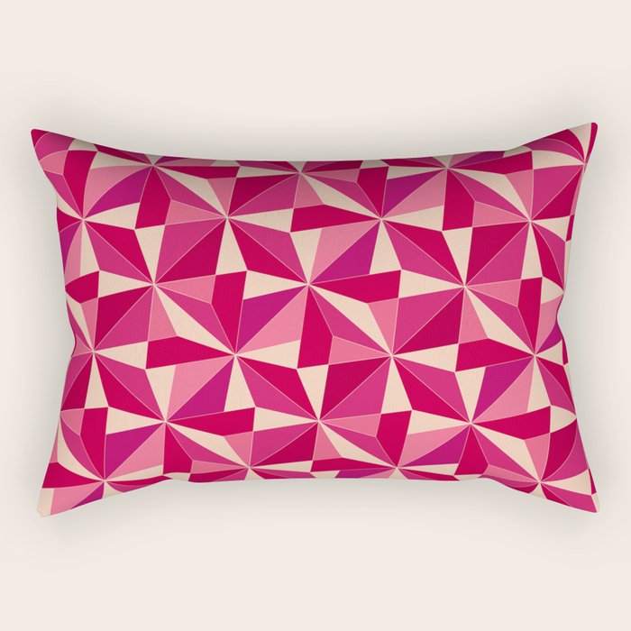 Kaleidoscope Tile Pattern VIII Vibrant Pink and Red Rectangular Pillow Gallery Image 1