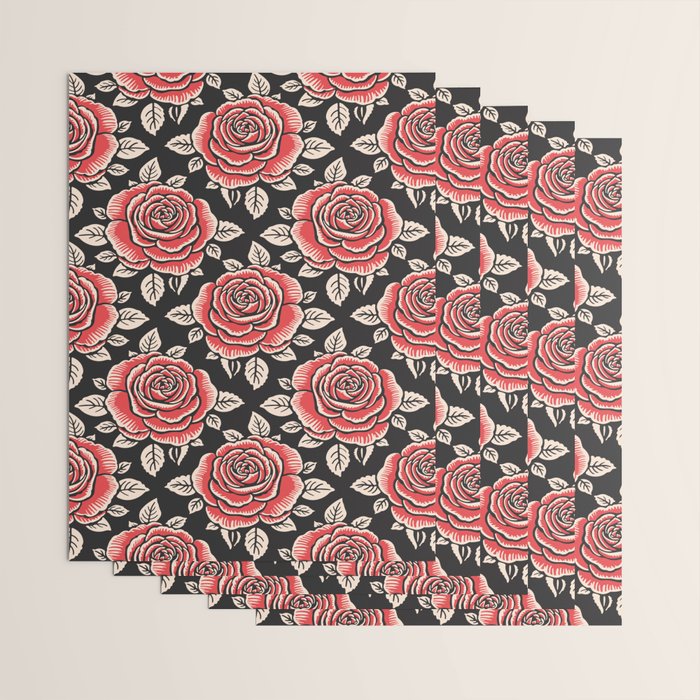 Traditional vintage red rose flower art pattern Wrapping Paper Gallery Image 3