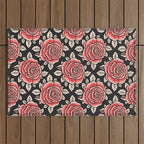 Traditional vintage red rose flower art pattern Outdoor Rug Gallery Image 1