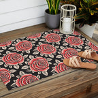 Traditional vintage red rose flower art pattern Outdoor Rug Gallery Image 2