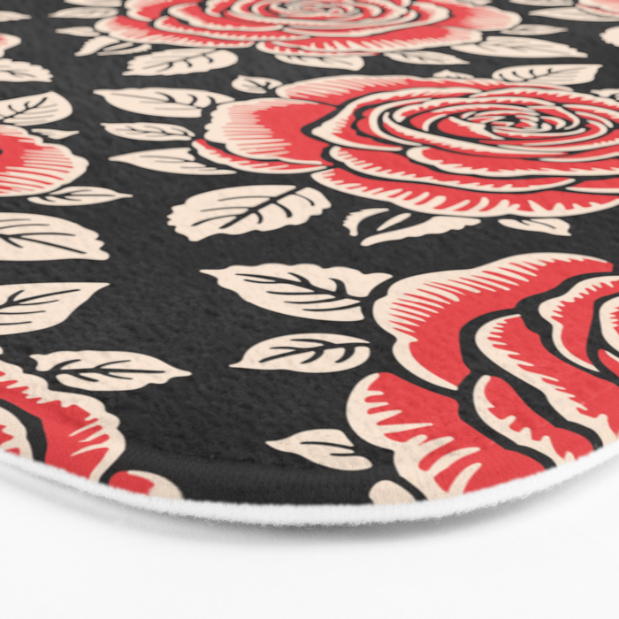 Traditional vintage red rose flower art pattern Bath Mat Gallery Image 3
