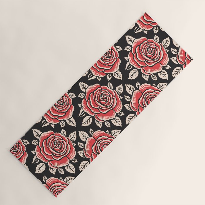 Traditional vintage red rose flower art pattern Yoga Mat Gallery Image 1