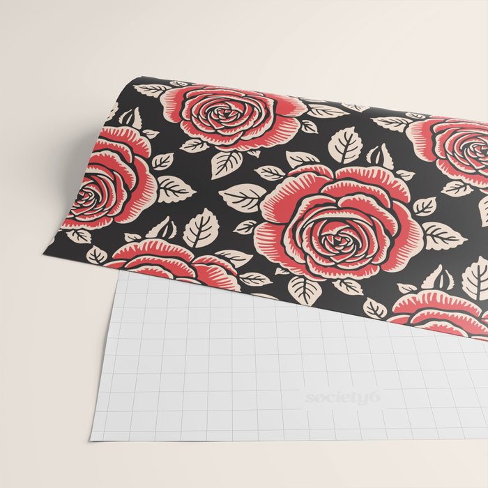 Traditional vintage red rose flower art pattern Wrapping Paper Gallery Image 2