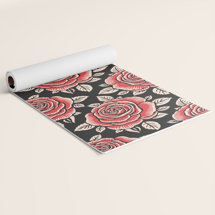 Traditional vintage red rose flower art pattern Yoga Mat Gallery Image 2