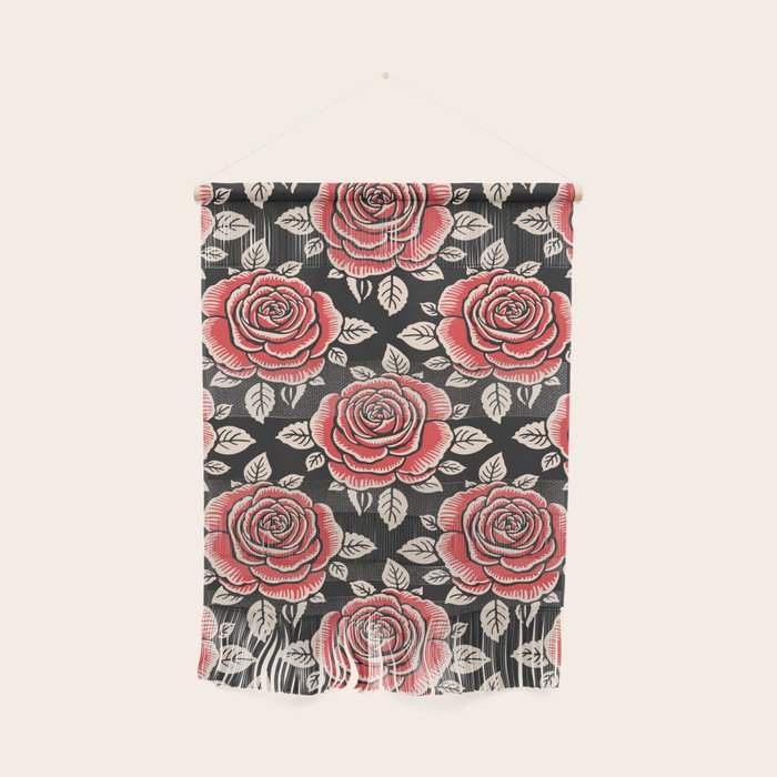 Traditional vintage red rose flower art pattern Wall Hanging Gallery Image 1