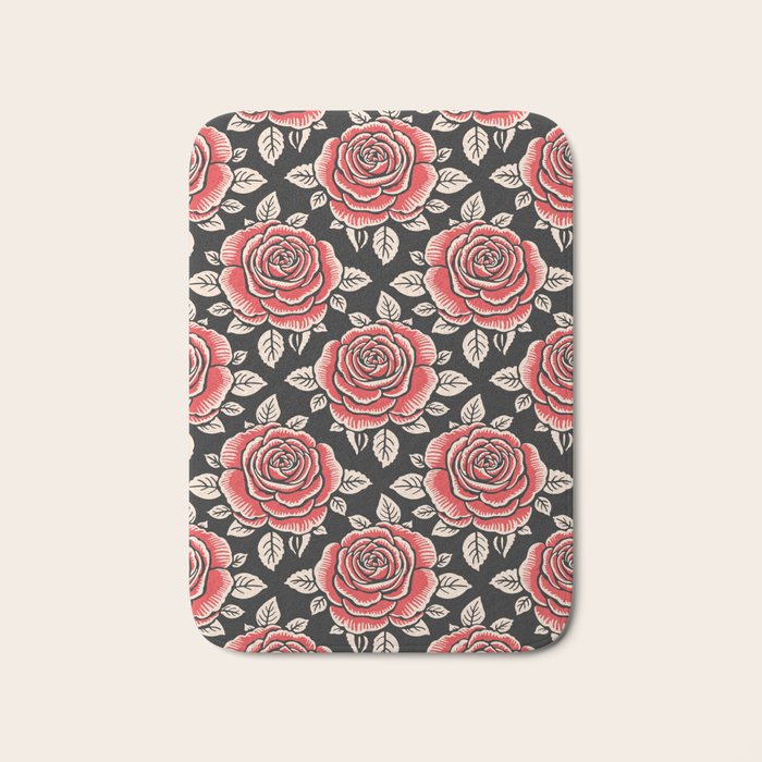 Traditional vintage red rose flower art pattern Bath Mat Gallery Image 1