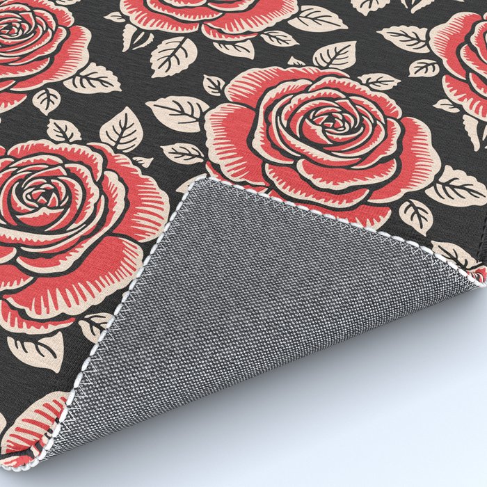 Traditional vintage red rose flower art pattern Rug Gallery Image 4