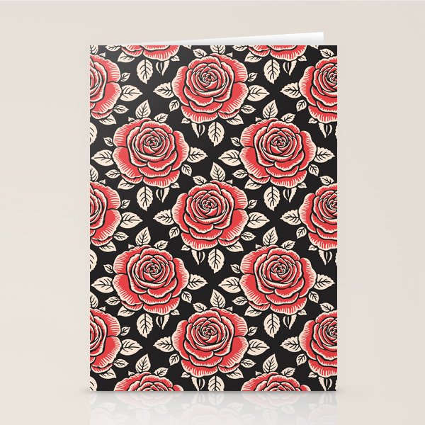 Traditional vintage red rose flower art pattern Stationery Card Gallery Image 1