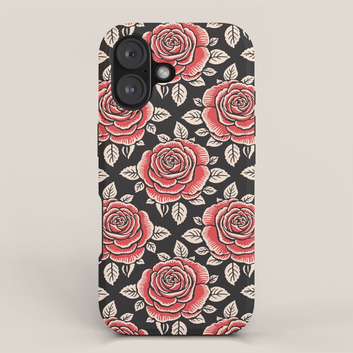 Traditional vintage red rose flower art pattern iPhone Case Gallery Image 1