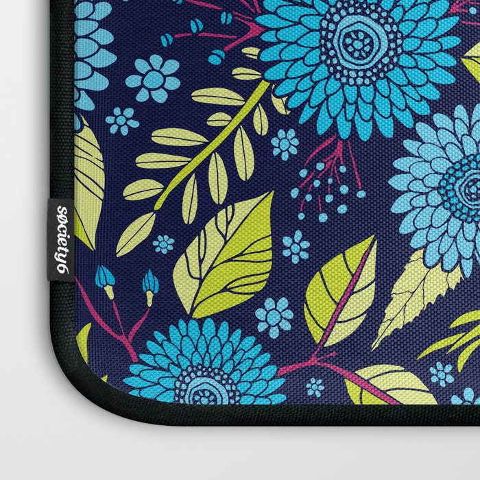 Turquoise Blue, Lime Green, Magenta & Navy Floral Pattern Laptop Sleeve Gallery Image 3
