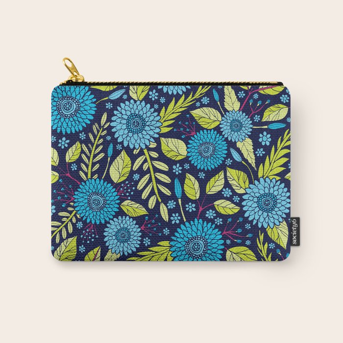 Turquoise Blue, Lime Green, Magenta & Navy Floral Pattern Carry All Pouch Gallery Image 1
