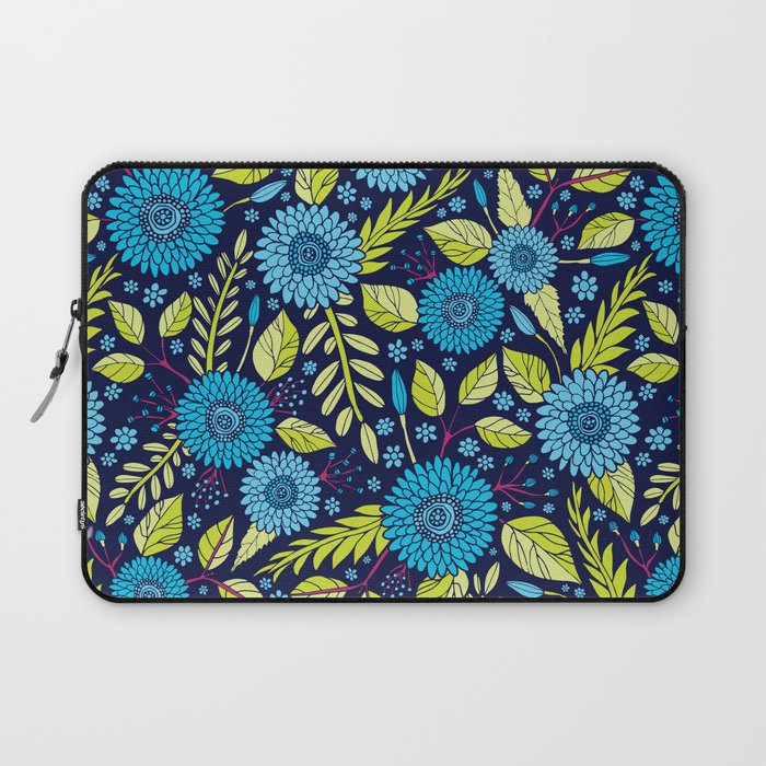 Turquoise Blue, Lime Green, Magenta & Navy Floral Pattern Laptop Sleeve Gallery Image 1